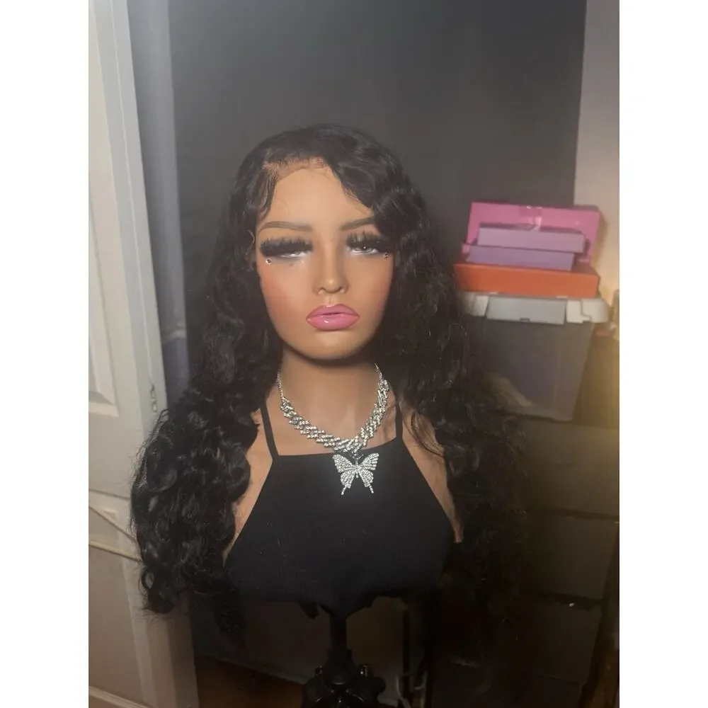 100% Human Hair Wig 13x6 Lace Front Black Wavy Pre-Plucked Customized